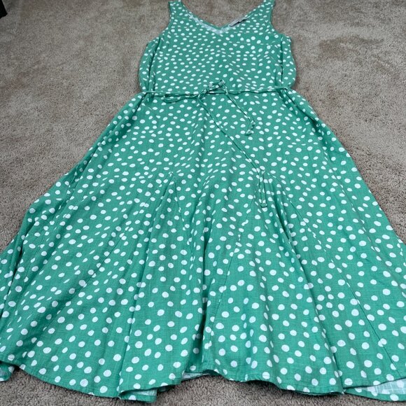 Loft Linen Dress Womens S Green Sleeveless Polka-dot Sundress Vacation Resort - Picture 2 of 8